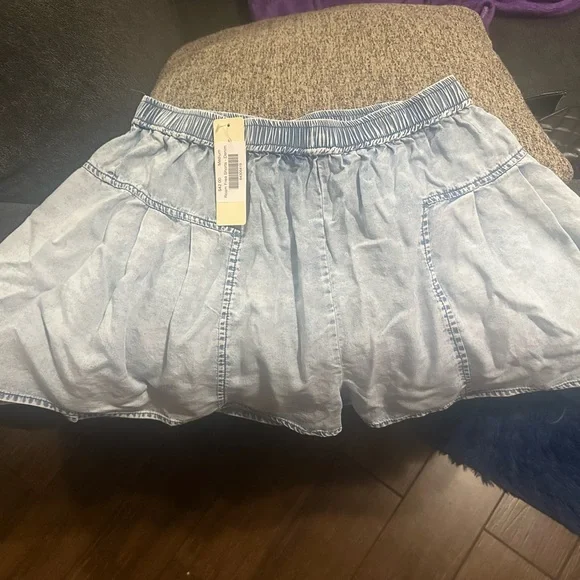 Light Blue Denim Shorts skirts light denim flowy and comfortable skort - Picture 2 of 4